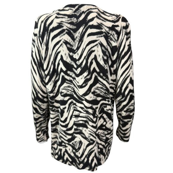 Chicos Womens Mixed Animal Print Cardigan Button Front Beige/Black Size 2 Long - Picture 2 of 5